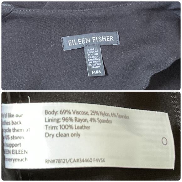Eileen Fisher Ponte Viscose Blend Stretch Leather Trim Detail Jacket Medium - Picture 11 of 12
